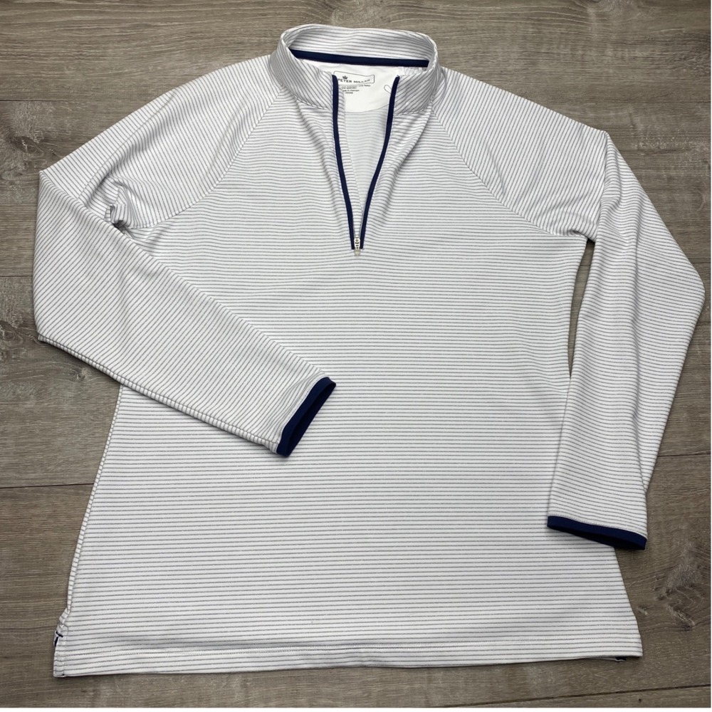Peter Millar women’s White with Navy Trim Quarter-Zip Pullover